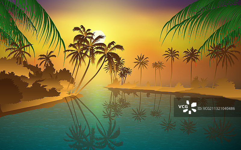 日落海岛沙滩景观图片素材