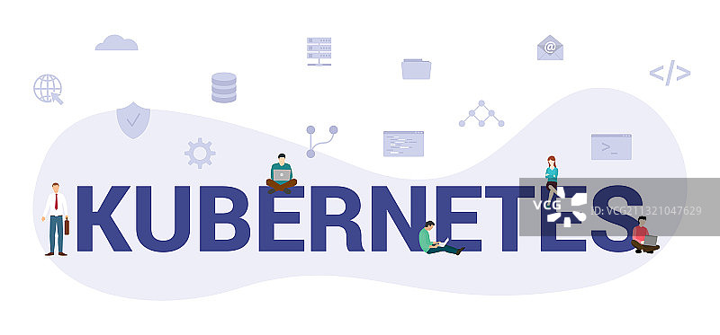 具有现代大文本或文字的Kubernetes概念图片素材