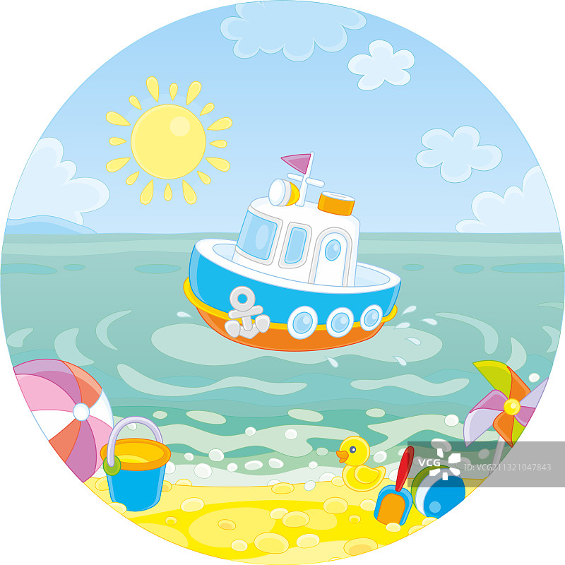 沙滩附近的玩具快艇图片素材