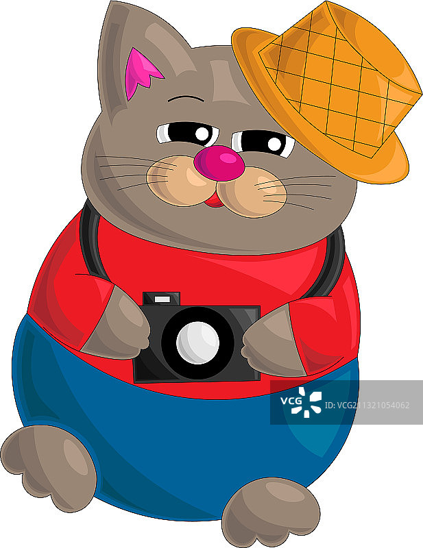 卡通风格的猫游客，带相机图片素材