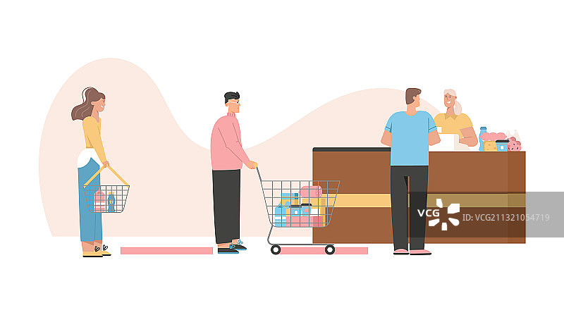 顾客排队保持社交距离图片素材