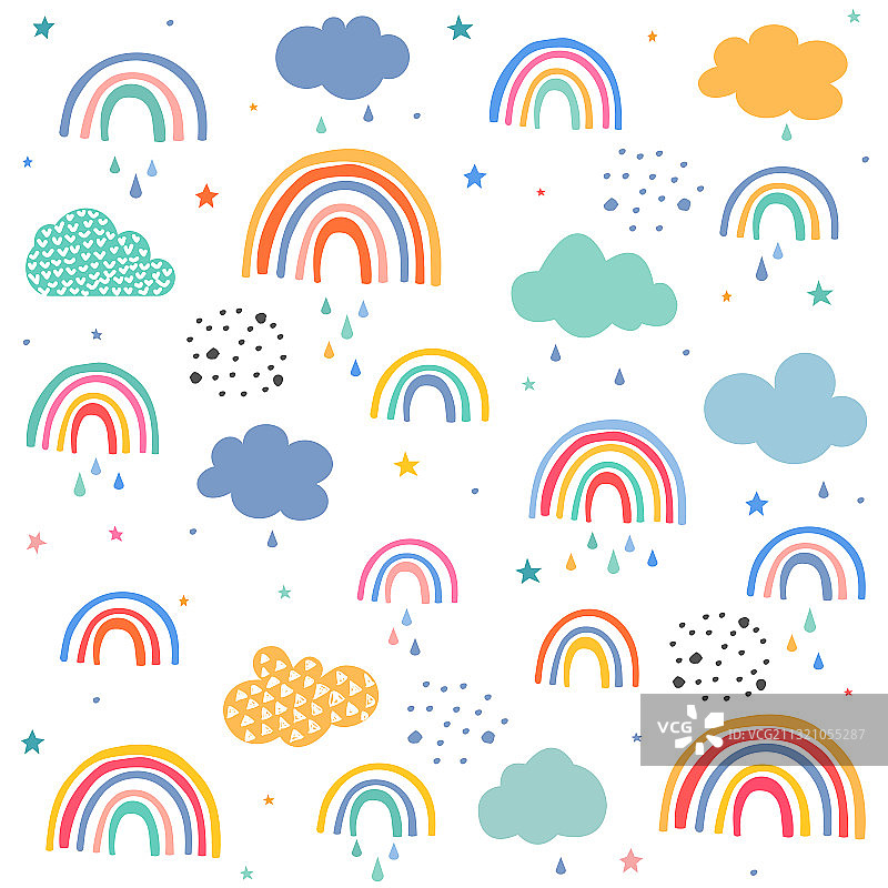 手绘雨滴和云朵图案图片素材