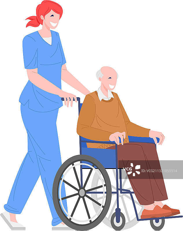 护士与坐在轮椅上的残疾男子图片素材