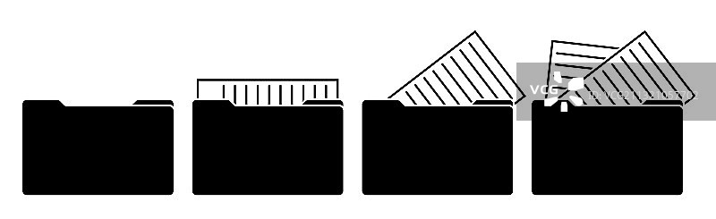 空文件夹和已填充文件夹黑色图标合集图片素材