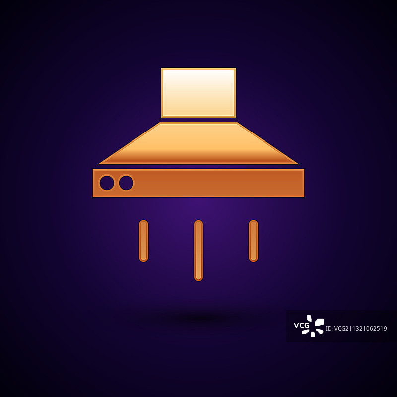 黑色背景上隔离的金色厨房抽油烟机图标图片素材