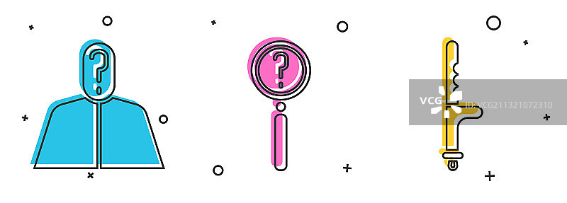 带放大镜问号的匿名者套装图片素材