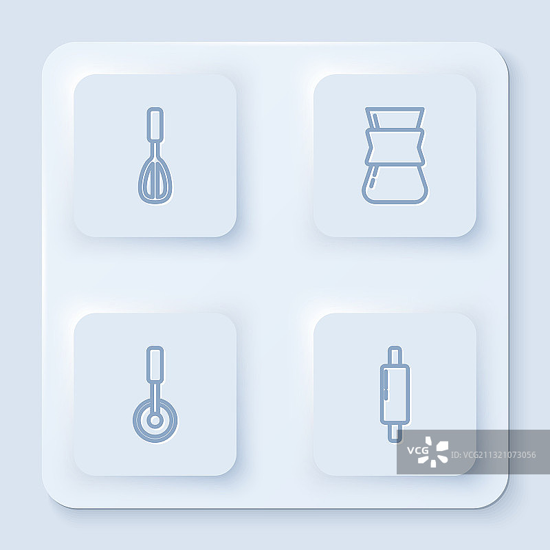 厨具线条元素：打蛋器、咖啡壶、土耳其咖啡和披萨刀图片素材