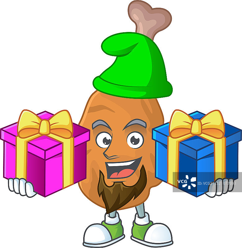 带着圣诞礼物的微笑炸鸡设计图片素材
