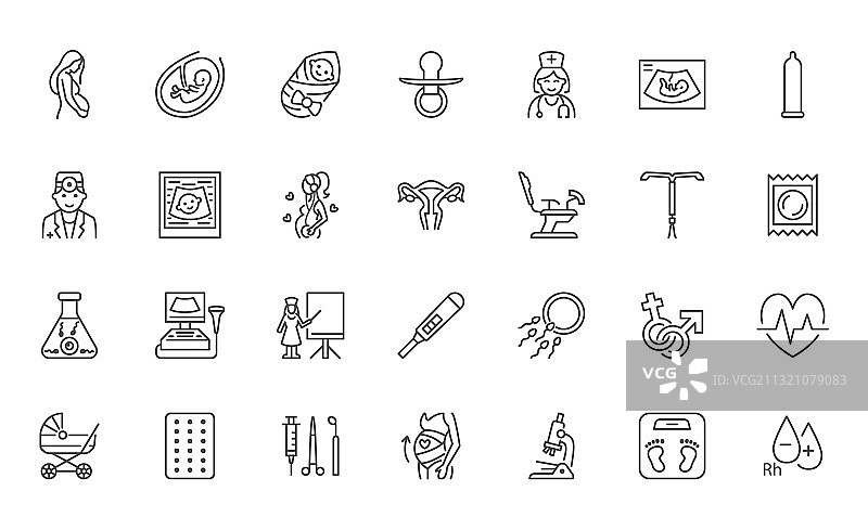 妇科扁平线性图标集：妊娠测试图片素材