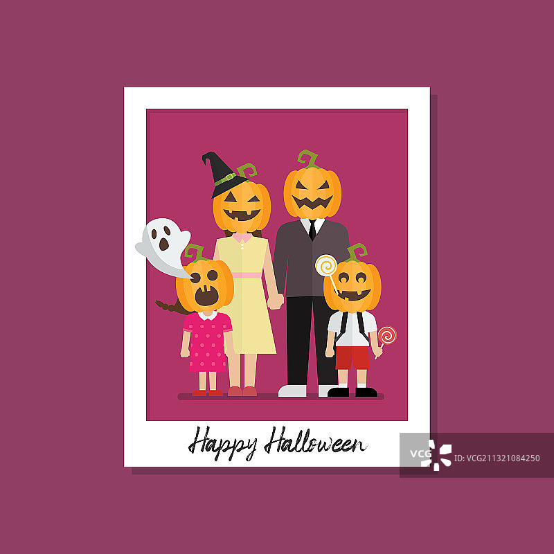 宝丽来相框上的万圣节家庭照片图片素材