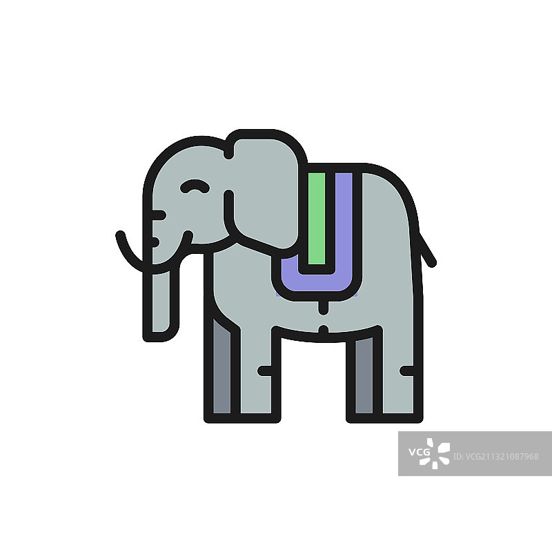 泰国神圣象动物扁平颜色线条图标图片素材