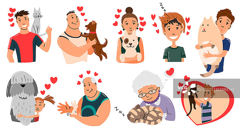 人物与宠物：猫、狗和兔子图片素材