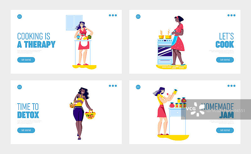 家庭主妇烹饪着陆页图片素材