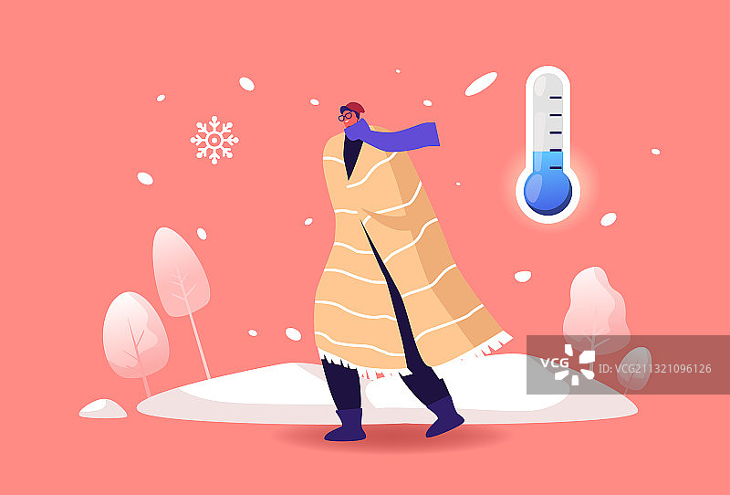 寒冷天气中，行人顶风冒雪图片素材