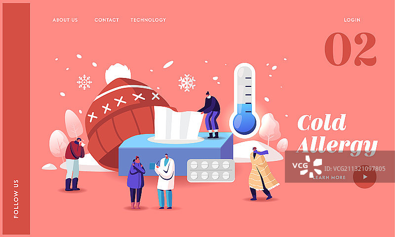 冷过敏人物落地页模板图片素材