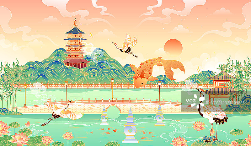 杭州西湖美丽的风景矢量插画图片素材