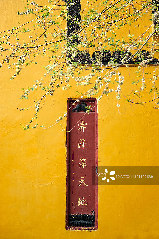 禅意佛门，花开文殊院图片素材