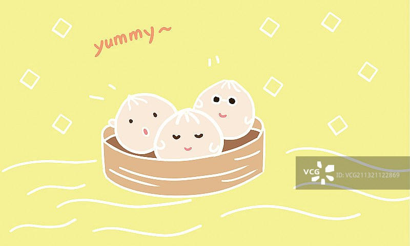 一笼包子可爱线条装饰背景插画配图图片素材