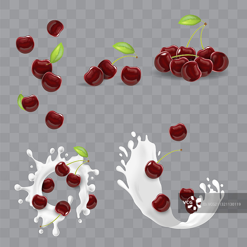 逼真细致的3D红色樱桃浆果图片素材