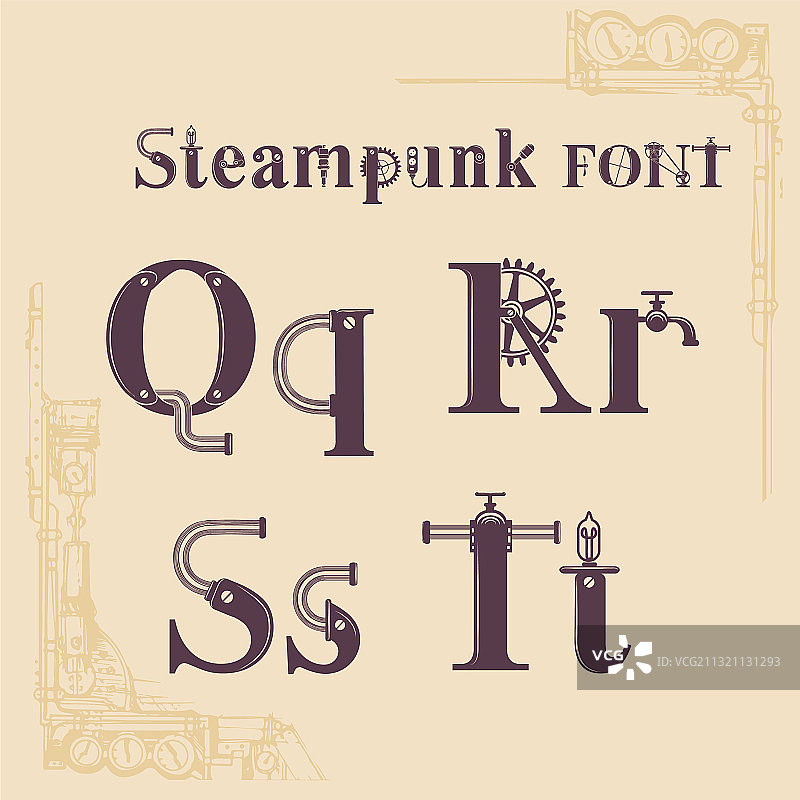 齿轮机械蒸汽朋克字母图片素材