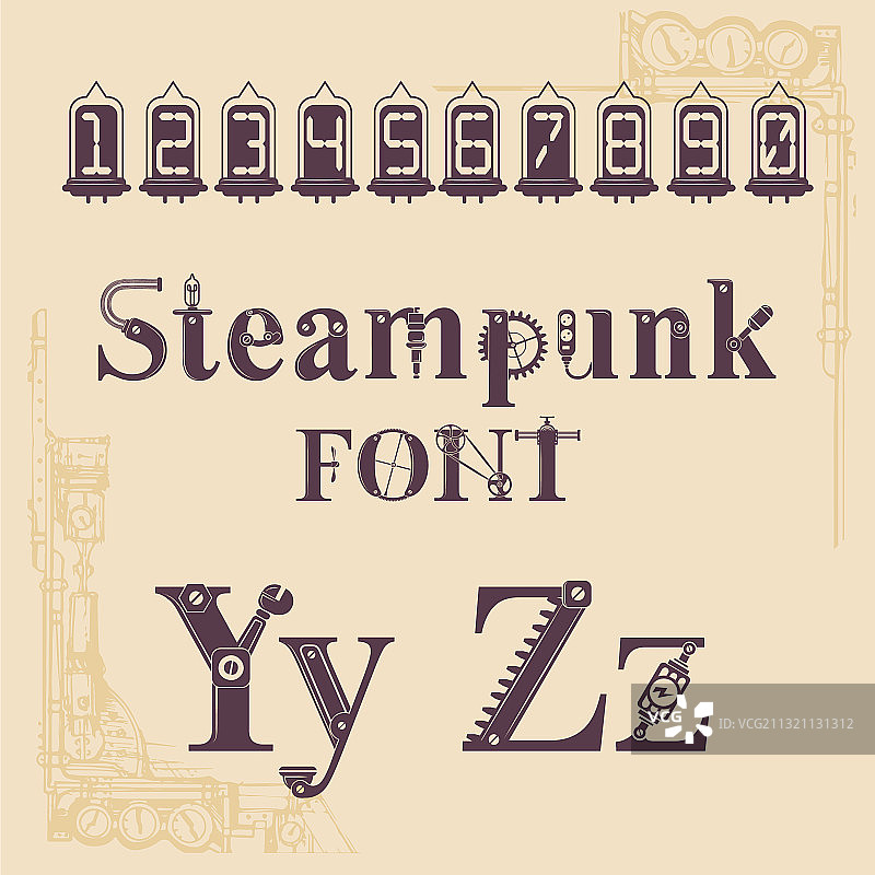 齿轮机械蒸汽朋克字母图片素材