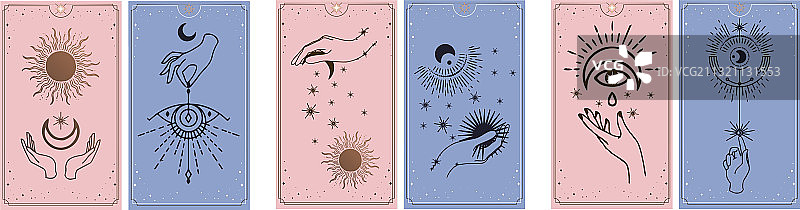 简约扁平风月亮太阳塔罗牌图片素材