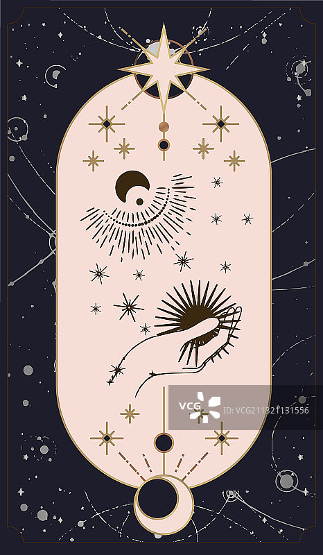 简约扁平风月亮太阳塔罗牌图片素材