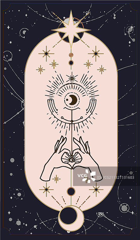 简约扁平风月亮太阳塔罗牌图片素材