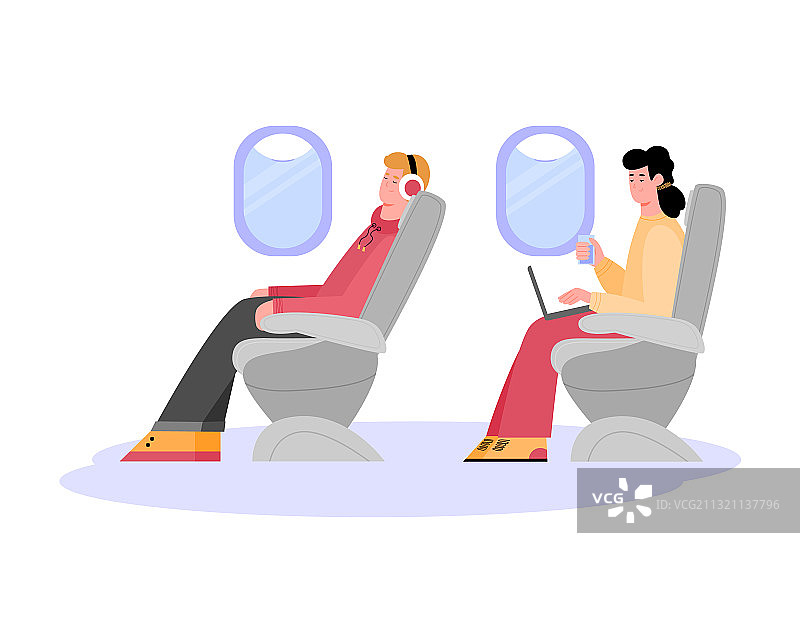 人们坐在飞机乘客座位上图片素材