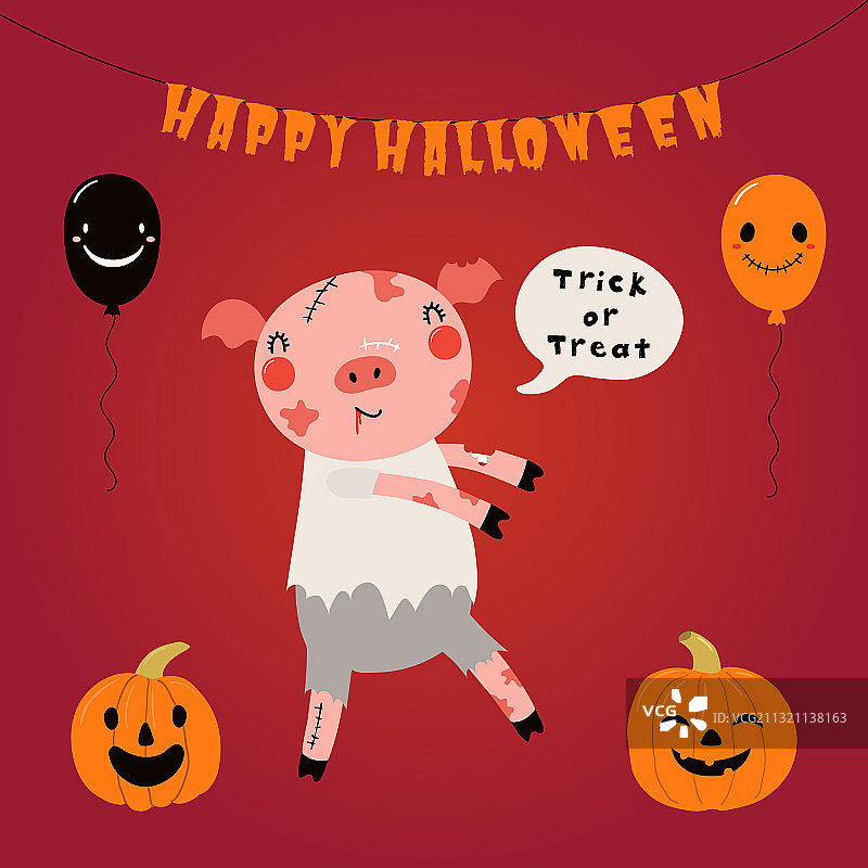 万圣节服装中的可爱小猪图片素材