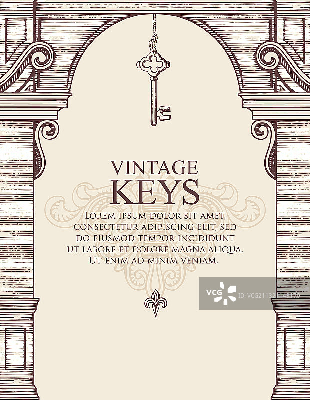 带有旧钥匙和中世纪拱门的banner图片素材