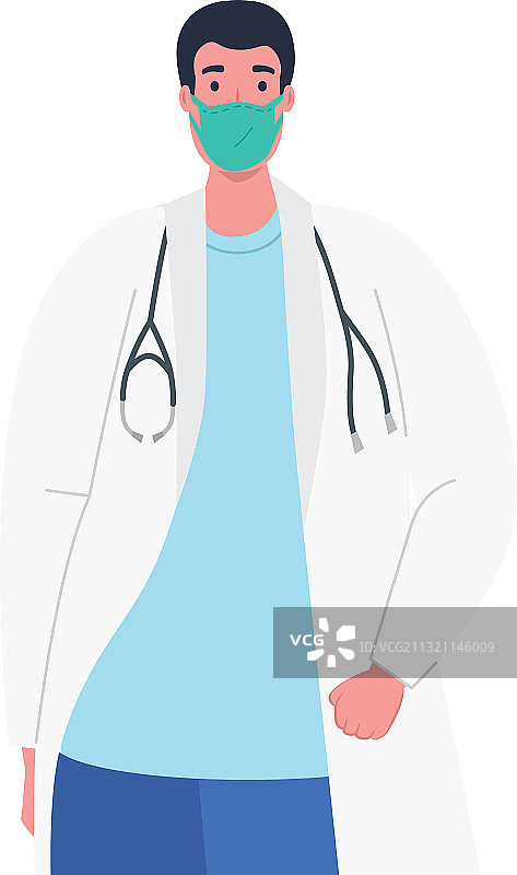 戴医用口罩和听诊器的男医生图片素材