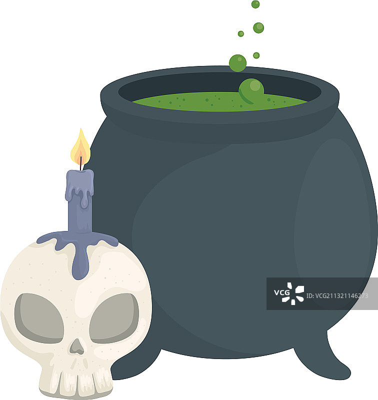 带骷髅蜡烛的万圣节女巫碗图片素材