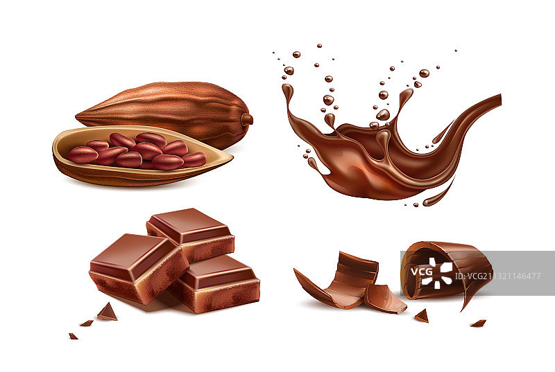 逼真巧克力飞溅与巧克力棒图片素材