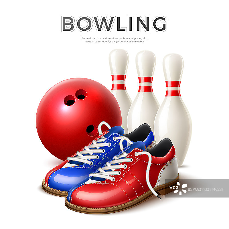 逼真的保龄球鞋和球瓶图片素材