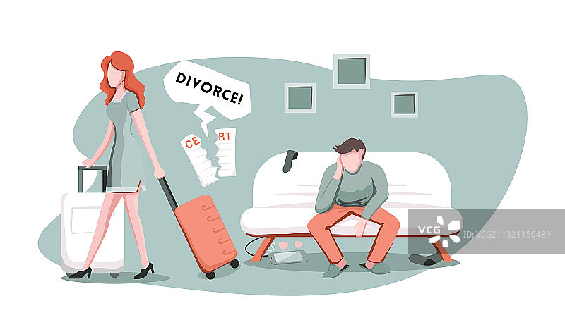 生气的妻子带着行李箱离开图片素材