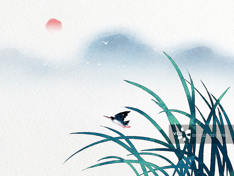 水域国画图片素材