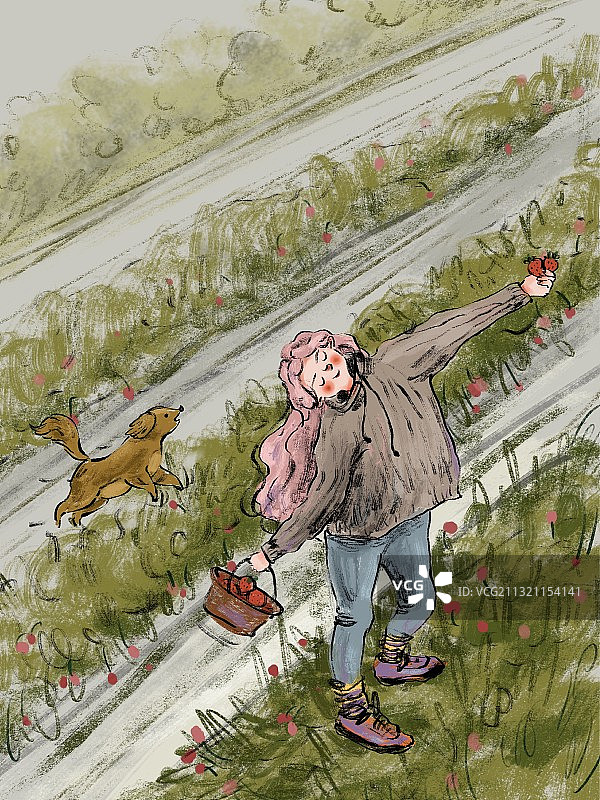 摘草莓的快乐女孩图片素材