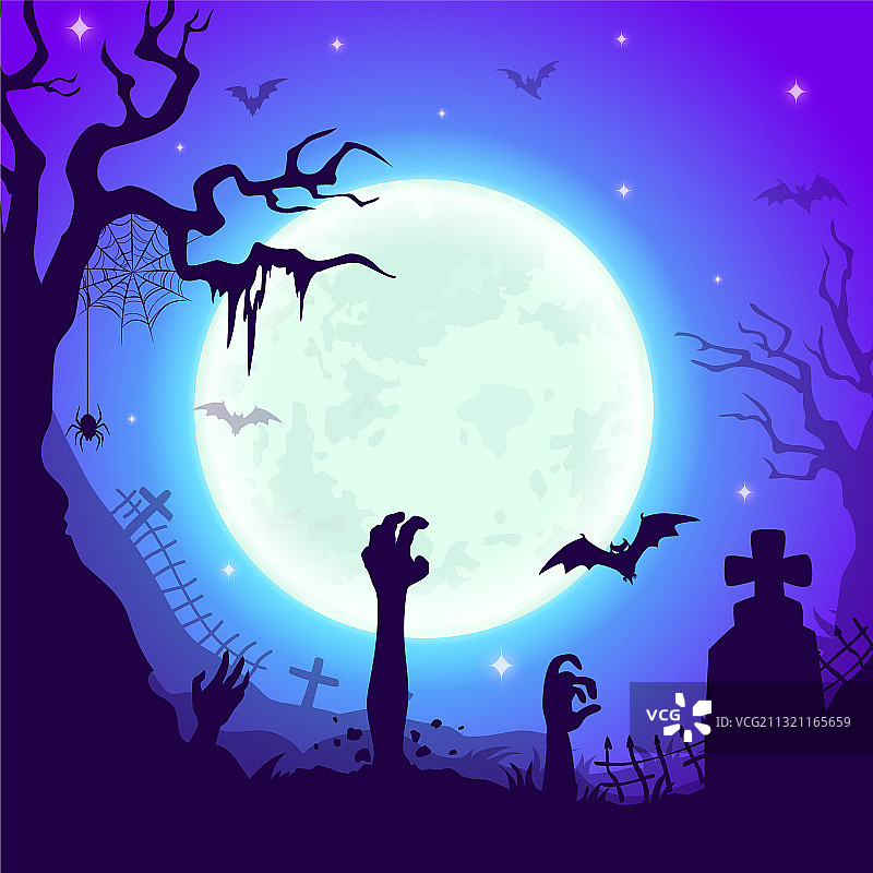万圣节夜晚僵尸墓地图片素材