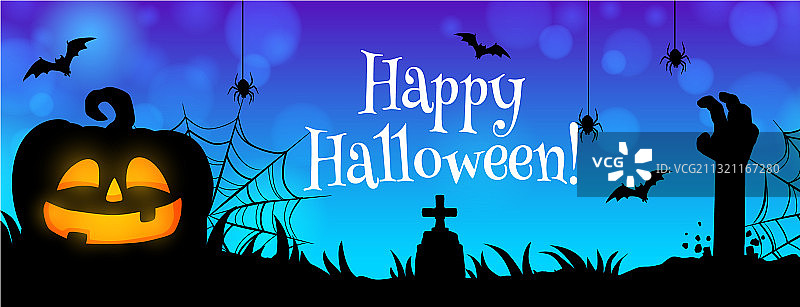 万圣节快乐：僵尸手墓地banner图片素材