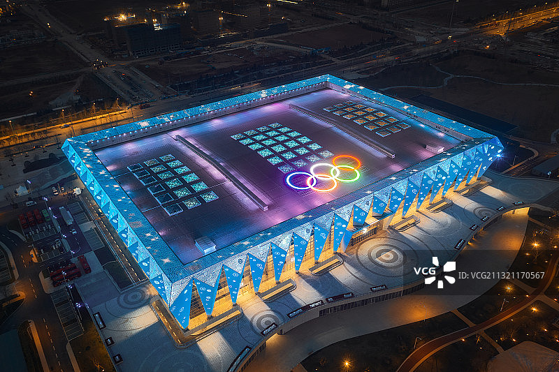 西安奥体中心夜景航拍图片素材