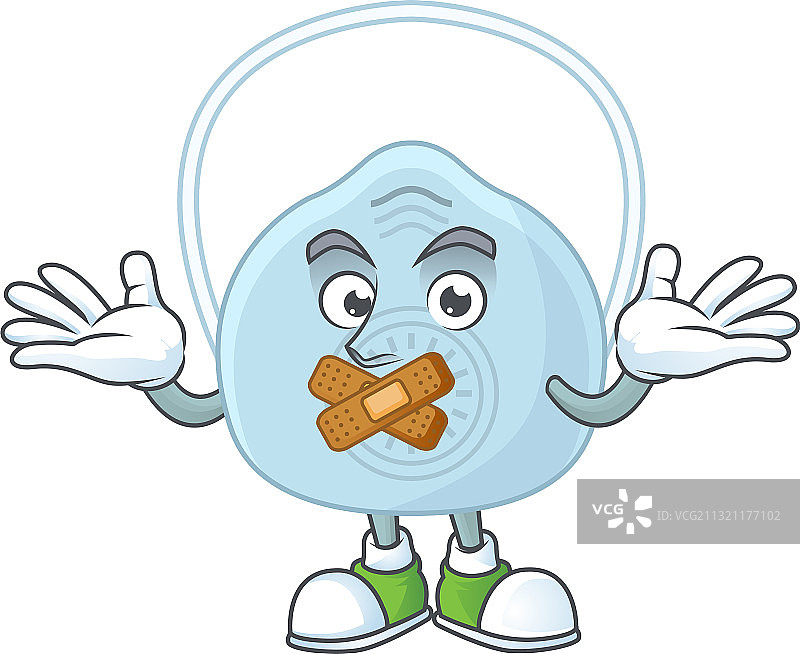 戴呼吸面罩的吉祥物，安静的手势图片素材