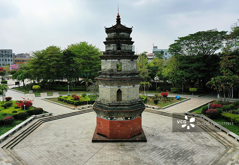 广东省东莞市石排镇福隆古塔公园福隆文化广场航拍图片素材