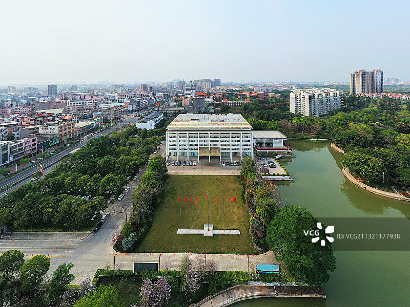 广东省东莞市石排镇石排公园镇政府航拍图片素材