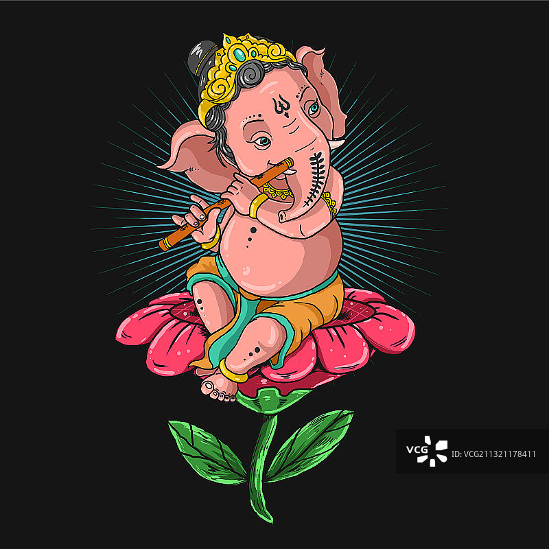 演奏长笛的象头神图片素材