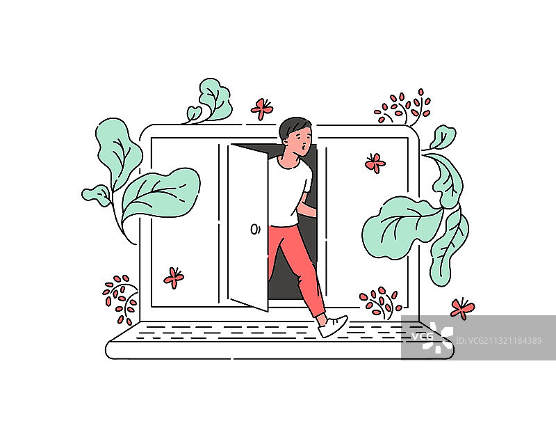 数字排毒：女人走出笔记本电脑图片素材