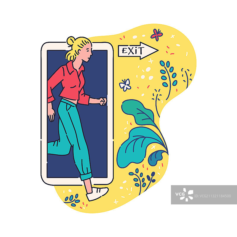 女性远离手机的数码排毒速写图片素材