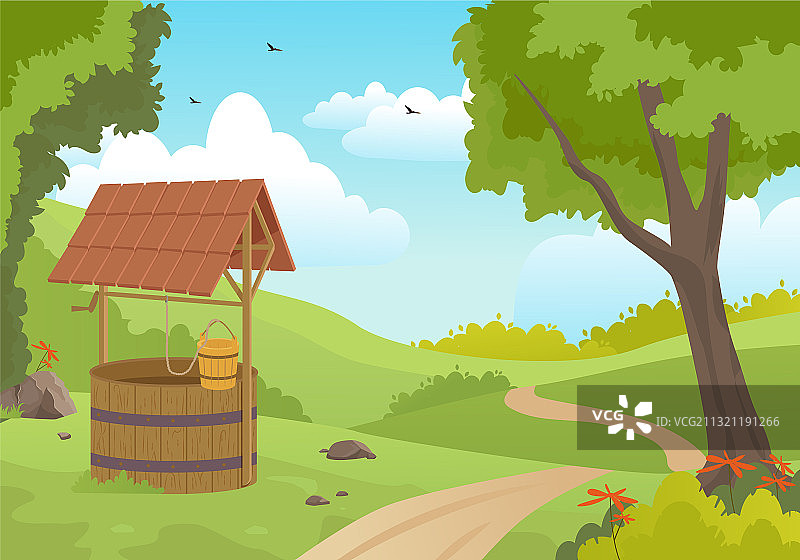 森林里的木制水井图片素材