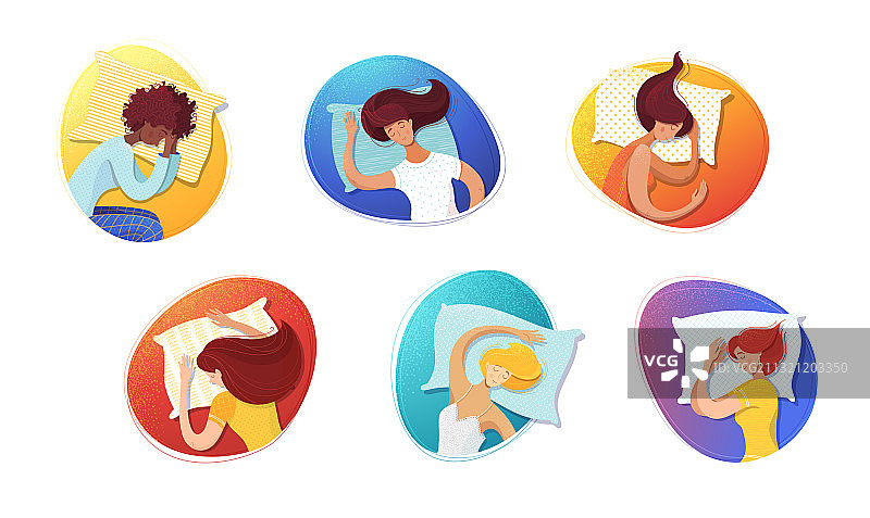 睡眠中的女性扁平化合集图片素材