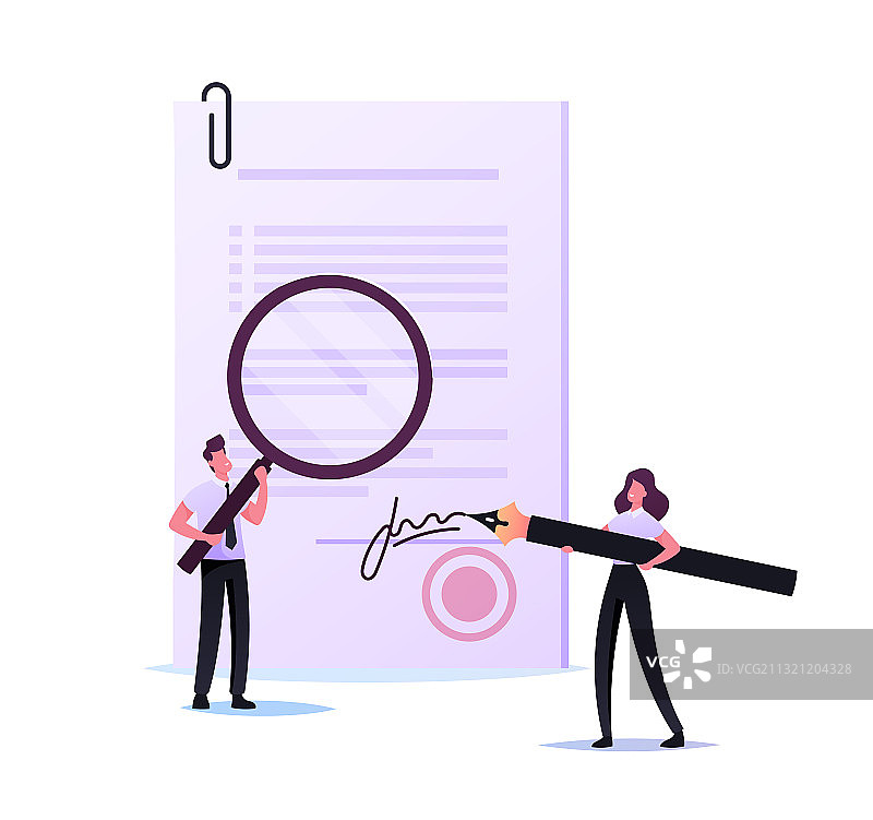 娇小的女公证人或律师签署文件图片素材